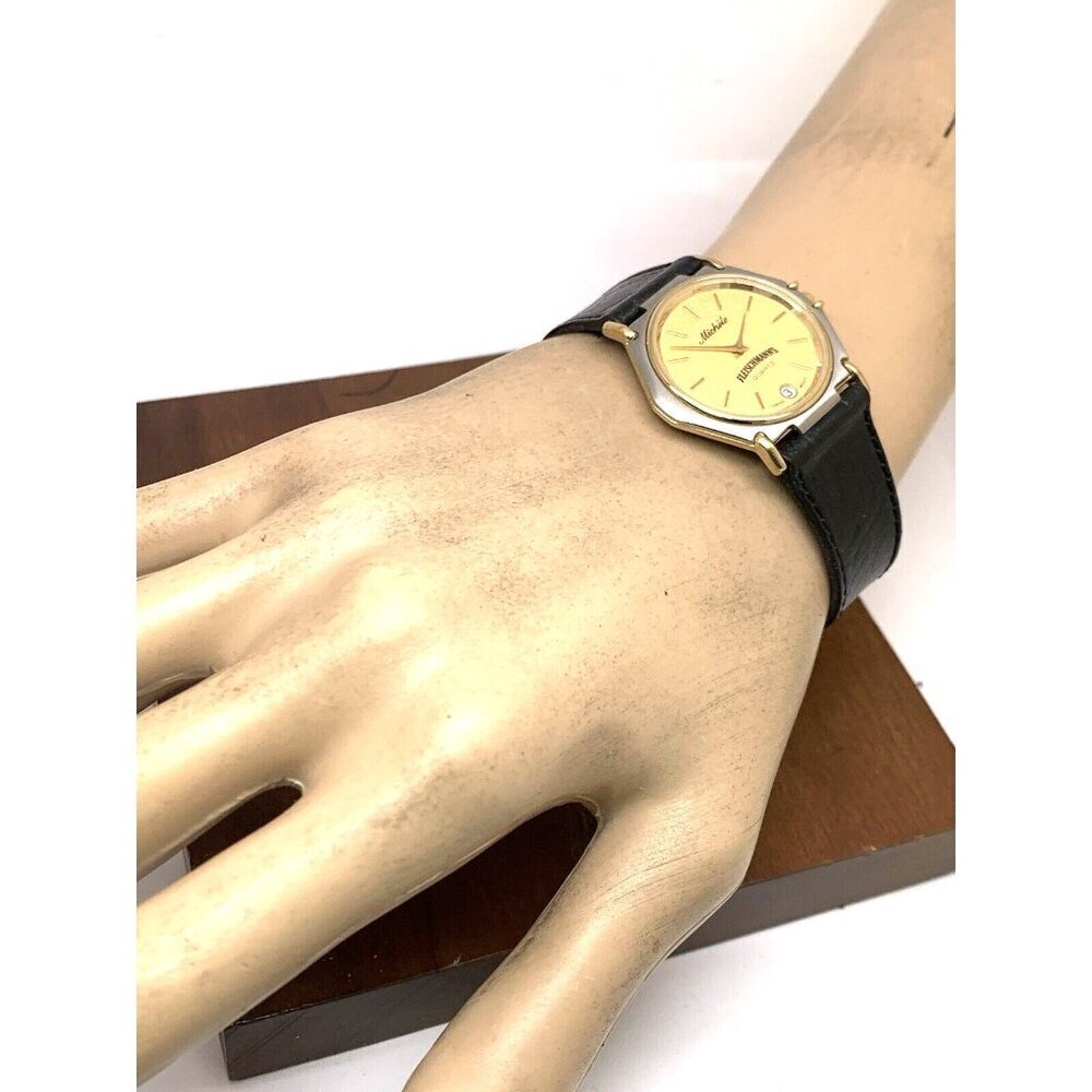 Michele Fleischmann's Womens Watch Swiss Quartz Two Tone Black Leather Band 31mm - Picture 4 of 13